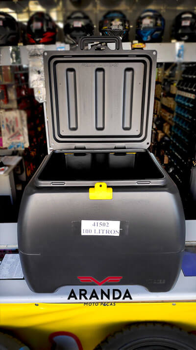 Caixa para Moto 100 Litros ICBras Tampa Aberta - Aranda Moto Peças em Londrina - PR.