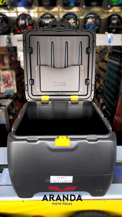 Caixa para Moto 140 Litros ICBras Tampa Aberta - Aranda Moto Peças em Londrina - PR.