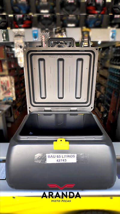 Caixa para Moto 65 Litros ICBras Tampa Aberta - Aranda Moto Peças em Londrina - PR.