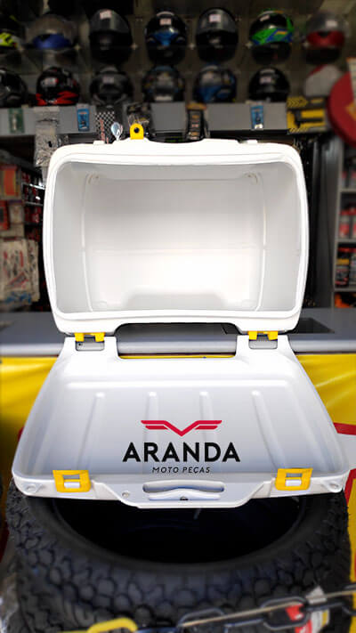 Caixa para Moto Entrega de Pizza ICBras Tampa Aberta - Aranda Moto Peças em Londrina - PR.