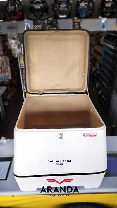 Caixa para Moto de Fibra 90 Litros Tampa Aberta - Aranda Moto Peças em Londrina - PR.