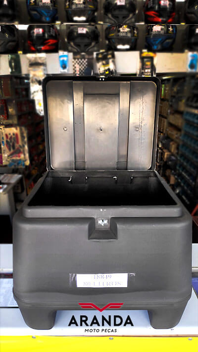 Caixa para Moto Pro Tork 80 Litros Tampa Aberta - Aranda Moto Peças em Londrina - PR.