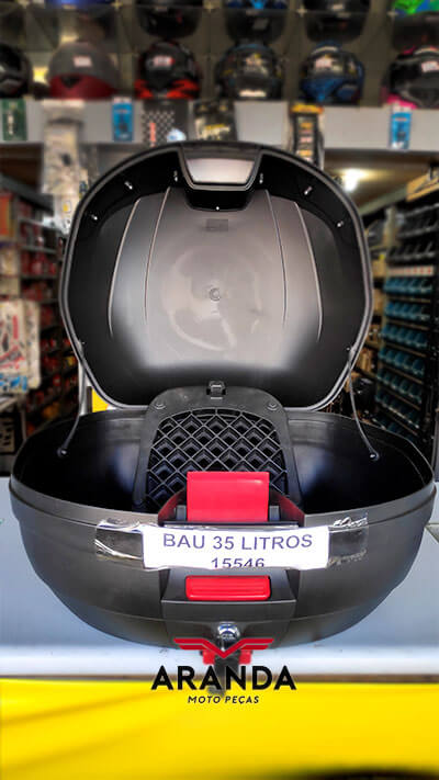 Baú para Moto 35 Litros - Tampa Aberta - Aranda Moto Peças em Londrina - PR.